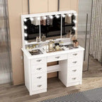 Coiffeuse avec miroir triptyque, blanche, éclairage LED réglable, 1 place