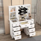 Coiffeuse avec miroir triptyque, blanche, éclairage LED réglable, 1 place
