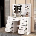 Coiffeuse avec miroir triptyque, blanche, éclairage LED réglable, 1 place