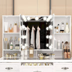 Coiffeuse avec miroir triptyque, blanche, éclairage LED réglable, 1 place