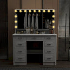 Coiffeuse avec miroir triptyque, blanche, éclairage LED réglable, 1 place
