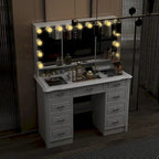 Coiffeuse avec miroir triptyque, blanche, éclairage LED réglable, 1 place