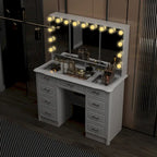 Coiffeuse avec miroir triptyque, blanche, éclairage LED réglable, 1 place