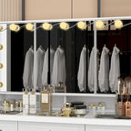 Coiffeuse avec miroir triptyque, blanche, éclairage LED réglable, 1 place