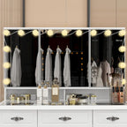 Coiffeuse avec miroir triptyque, blanche, éclairage LED réglable, 1 place