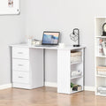 47" Bureau d'ordinateur moderne avec bibliothèque, table d'écriture, poste de travail avec 3 tiroirs et étagère de rangement - Blanc