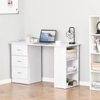 47" Bureau d'ordinateur moderne avec bibliothèque, table d'écriture, poste de travail avec 3 tiroirs et étagère de rangement - Blanc