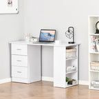 47" Bureau d'ordinateur moderne avec bibliothèque, table d'écriture, poste de travail avec 3 tiroirs et étagère de rangement - Blanc