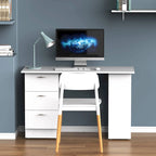 47" Bureau d'ordinateur moderne avec bibliothèque, table d'écriture, poste de travail avec 3 tiroirs et étagère de rangement - Blanc