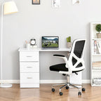 47" Bureau d'ordinateur moderne avec bibliothèque, table d'écriture, poste de travail avec 3 tiroirs et étagère de rangement - Blanc