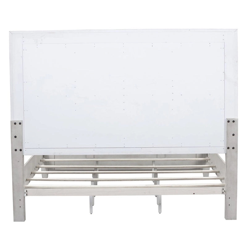 Tête de lit King size à panneaux décoratifs, blanc antique, bois massif