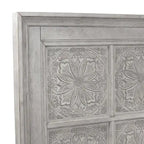 Tête de lit King size à panneaux décoratifs, blanc antique, bois massif