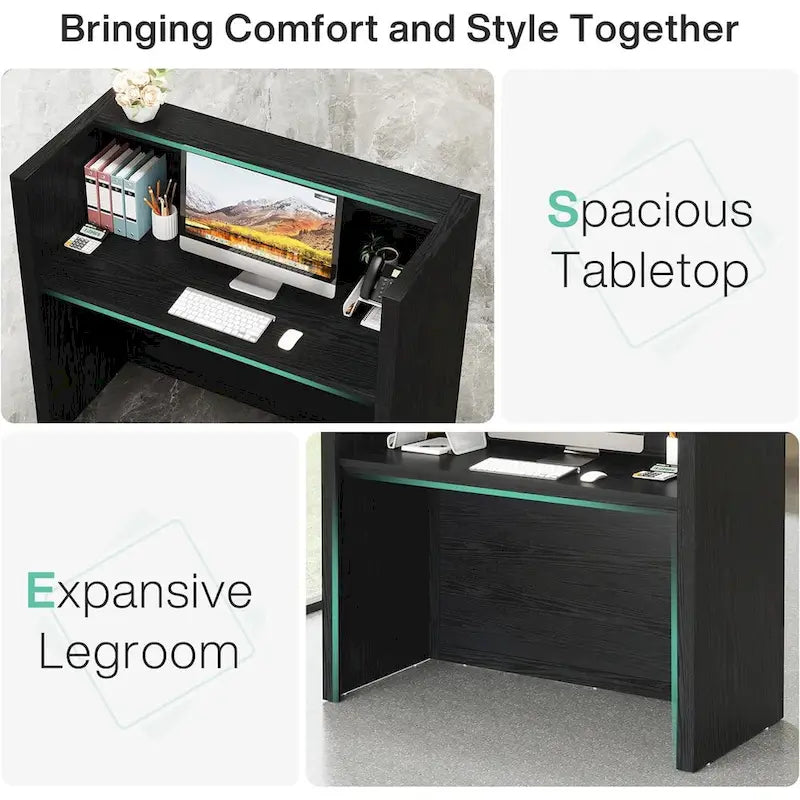 Bureau de réception avec comptoir, panneau de particules E1, 120 cm (L) x 110 cm (H), 100 kg, beige/noir