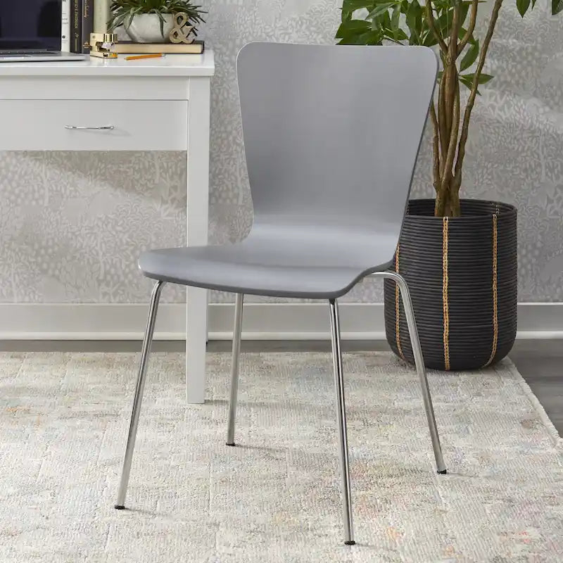 Chaise sablier en bois courbé, gris/blanc/espresso, pieds chromés, rétro, 1 place