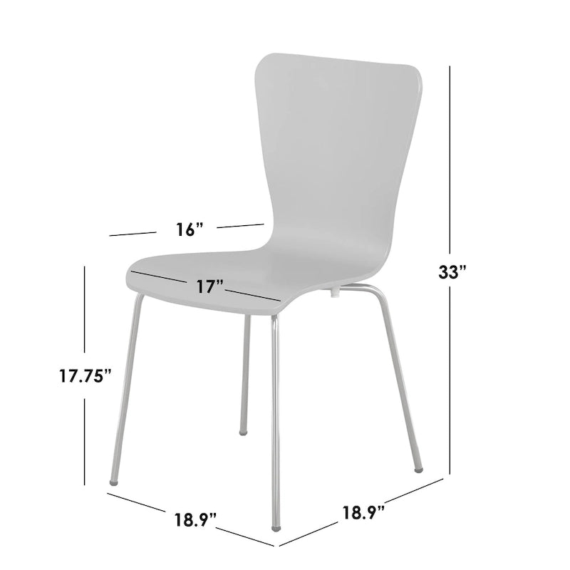Chaise sablier en bois courbé, gris/blanc/espresso, pieds chromés, rétro, 1 place