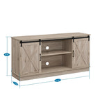 Meuble TV rustique en bois de ferme de 152 cm avec console de rangement et portes coulissantes de grange pour centre de divertissement