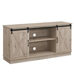 Meuble TV rustique en bois de ferme de 152 cm avec console de rangement et portes coulissantes de grange pour centre de divertissement