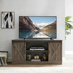 Meuble TV rustique en bois de ferme de 152 cm avec console de rangement et portes coulissantes de grange pour centre de divertissement