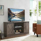 Meuble TV rustique en bois de ferme de 152 cm avec console de rangement et portes coulissantes de grange pour centre de divertissement