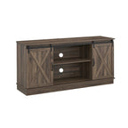 Meuble TV rustique en bois de ferme de 152 cm avec console de rangement et portes coulissantes de grange pour centre de divertissement
