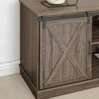 Meuble TV rustique en bois de ferme de 152 cm avec console de rangement et portes coulissantes de grange pour centre de divertissement