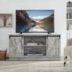 Meuble TV rustique en bois de ferme de 152 cm avec console de rangement et portes coulissantes de grange pour centre de divertissement