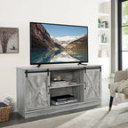 Meuble TV rustique en bois de ferme de 152 cm avec console de rangement et portes coulissantes de grange pour centre de divertissement