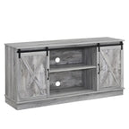 Meuble TV rustique en bois de ferme de 152 cm avec console de rangement et portes coulissantes de grange pour centre de divertissement