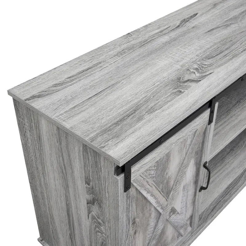 Meuble TV rustique en bois de ferme de 152 cm avec console de rangement et portes coulissantes de grange pour centre de divertissement