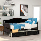 Lit de repos jumeau en bois, 2 tiroirs de rangement, bois massif et MDF, 10 lattes, sans sommier, 1 place assise/couchage, espresso/blanc/gris