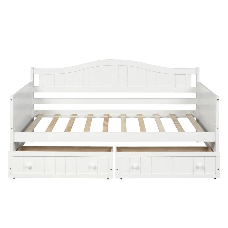 Lit de repos jumeau en bois, 2 tiroirs de rangement, bois massif et MDF, 10 lattes, sans sommier, 1 place assise/couchage, espresso/blanc/gris