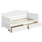 Lit de repos jumeau en bois, 2 tiroirs de rangement, bois massif et MDF, 10 lattes, sans sommier, 1 place assise/couchage, espresso/blanc/gris