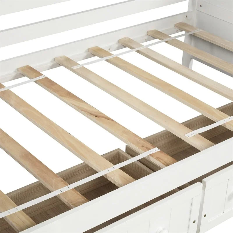 Lit de repos jumeau en bois, 2 tiroirs de rangement, bois massif et MDF, 10 lattes, sans sommier, 1 place assise/couchage, espresso/blanc/gris