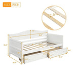 Lit de repos jumeau en bois, 2 tiroirs de rangement, bois massif et MDF, 10 lattes, sans sommier, 1 place assise/couchage, espresso/blanc/gris