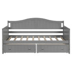 Lit de repos jumeau en bois, 2 tiroirs de rangement, bois massif et MDF, 10 lattes, sans sommier, 1 place assise/couchage, espresso/blanc/gris