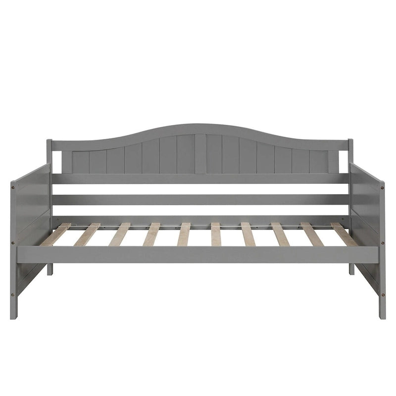 Lit de repos jumeau en bois, 2 tiroirs de rangement, bois massif et MDF, 10 lattes, sans sommier, 1 place assise/couchage, espresso/blanc/gris