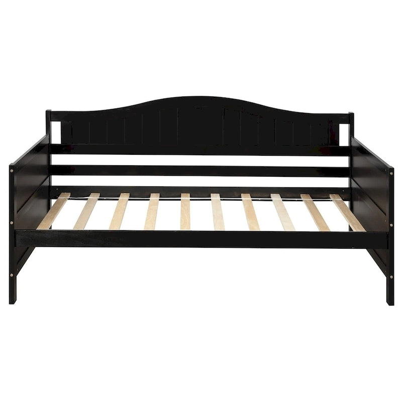 Lit de repos jumeau en bois, 2 tiroirs de rangement, bois massif et MDF, 10 lattes, sans sommier, 1 place assise/couchage, espresso/blanc/gris