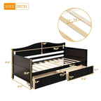 Lit de repos jumeau en bois, 2 tiroirs de rangement, bois massif et MDF, 10 lattes, sans sommier, 1 place assise/couchage, espresso/blanc/gris