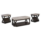 Ensemble de tables effet marbre comprenant 1 table basse et 2 tables d'appoint, gris et marron