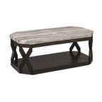 Ensemble de tables effet marbre comprenant 1 table basse et 2 tables d'appoint, gris et marron