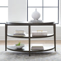 Console demi-lune, dessus rayonnant, 2 étagères ouvertes, 127 cm (50 po) L x 45,7 cm (18 po) P x 74,9 cm (29,5 po) H, en hévéa et chêne