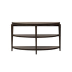 Console demi-lune, dessus rayonnant, 2 étagères ouvertes, 127 cm (50 po) L x 45,7 cm (18 po) P x 74,9 cm (29,5 po) H, en hévéa et chêne