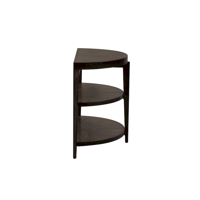 Console demi-lune, dessus rayonnant, 2 étagères ouvertes, 127 cm (50 po) L x 45,7 cm (18 po) P x 74,9 cm (29,5 po) H, en hévéa et chêne