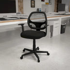 Chaise de bureau pivotante à dossier mi-haut en maille, base en nylon, soutien lombaire, pivotement à 360°, 1 place, noir/gris