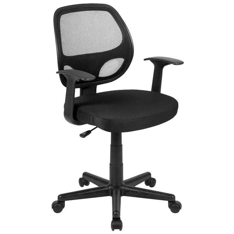 Chaise de bureau pivotante à dossier mi-haut en maille, base en nylon, soutien lombaire, pivotement à 360°, 1 place, noir/gris