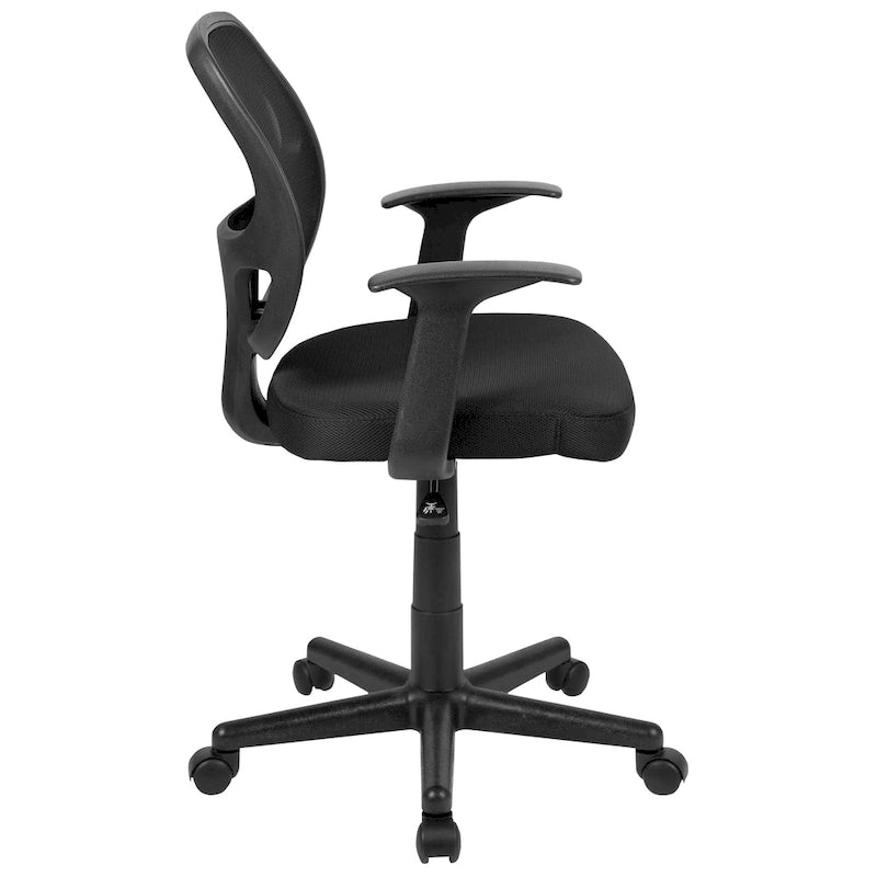 Chaise de bureau pivotante à dossier mi-haut en maille, base en nylon, soutien lombaire, pivotement à 360°, 1 place, noir/gris
