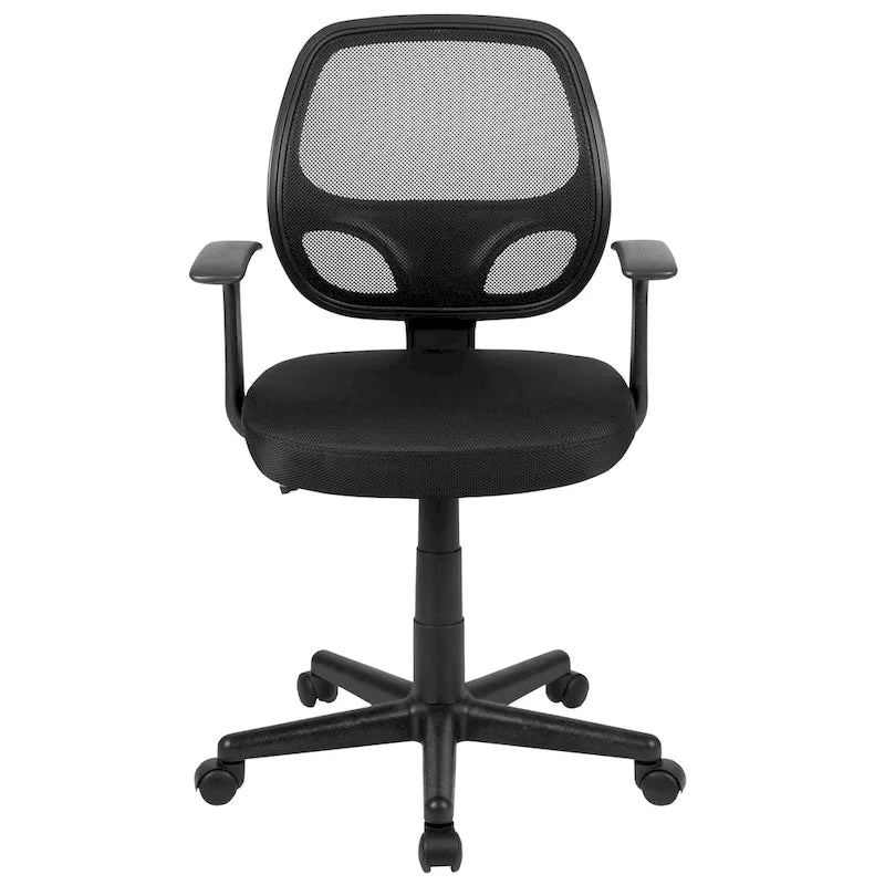 Chaise de bureau pivotante à dossier mi-haut en maille, base en nylon, soutien lombaire, pivotement à 360°, 1 place, noir/gris