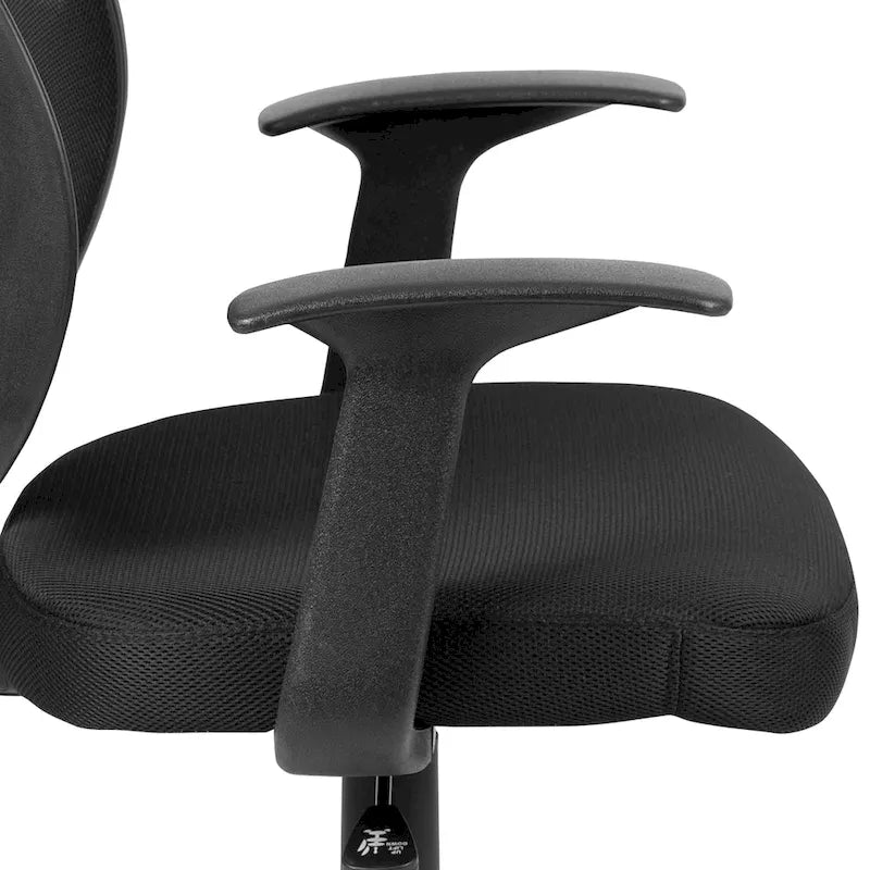 Chaise de bureau pivotante à dossier mi-haut en maille, base en nylon, soutien lombaire, pivotement à 360°, 1 place, noir/gris