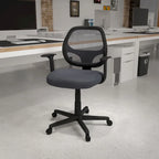 Chaise de bureau pivotante à dossier mi-haut en maille, base en nylon, soutien lombaire, pivotement à 360°, 1 place, noir/gris