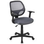 Chaise de bureau pivotante à dossier mi-haut en maille, base en nylon, soutien lombaire, pivotement à 360°, 1 place, noir/gris